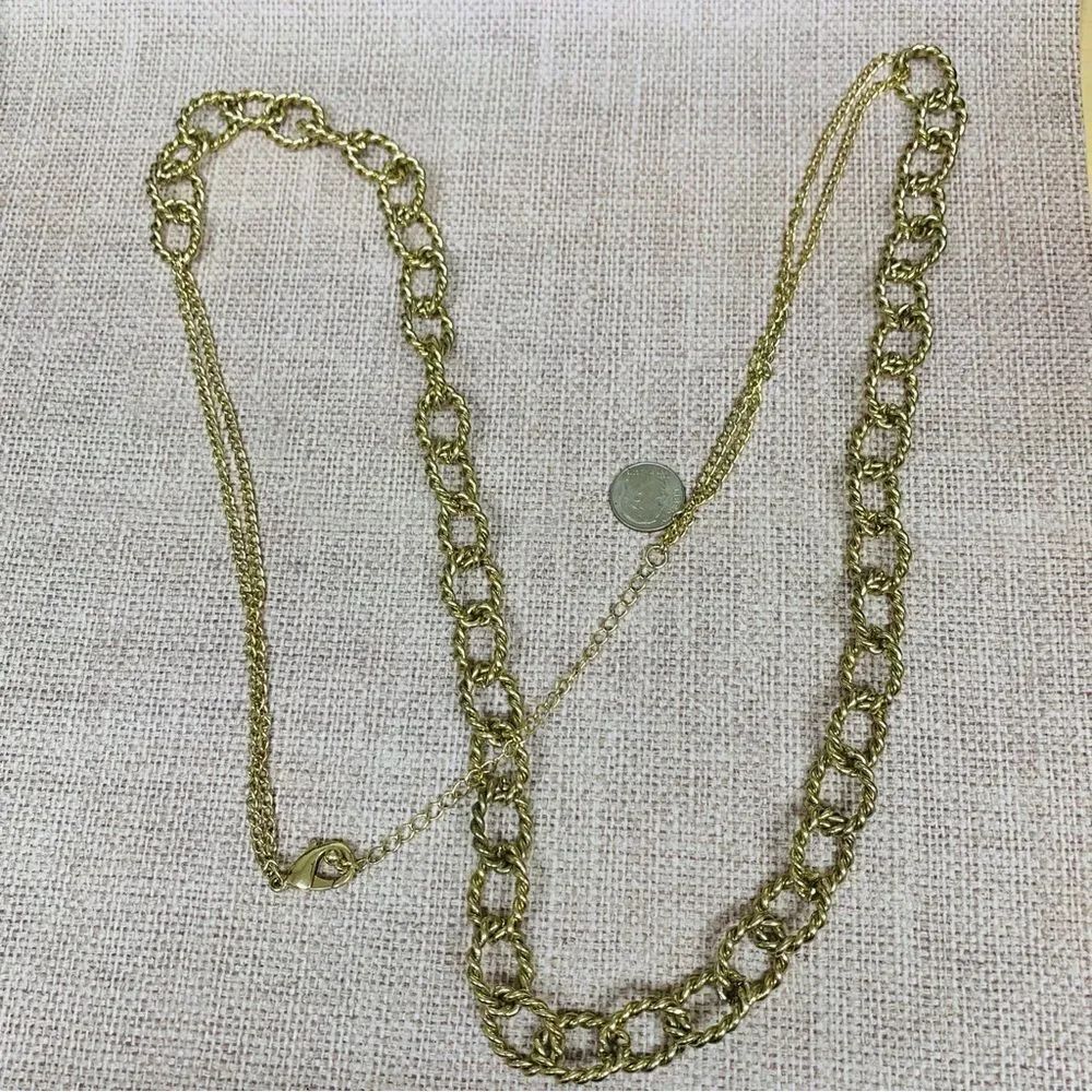Long Gold Double Strand Rope Link Necklace‎